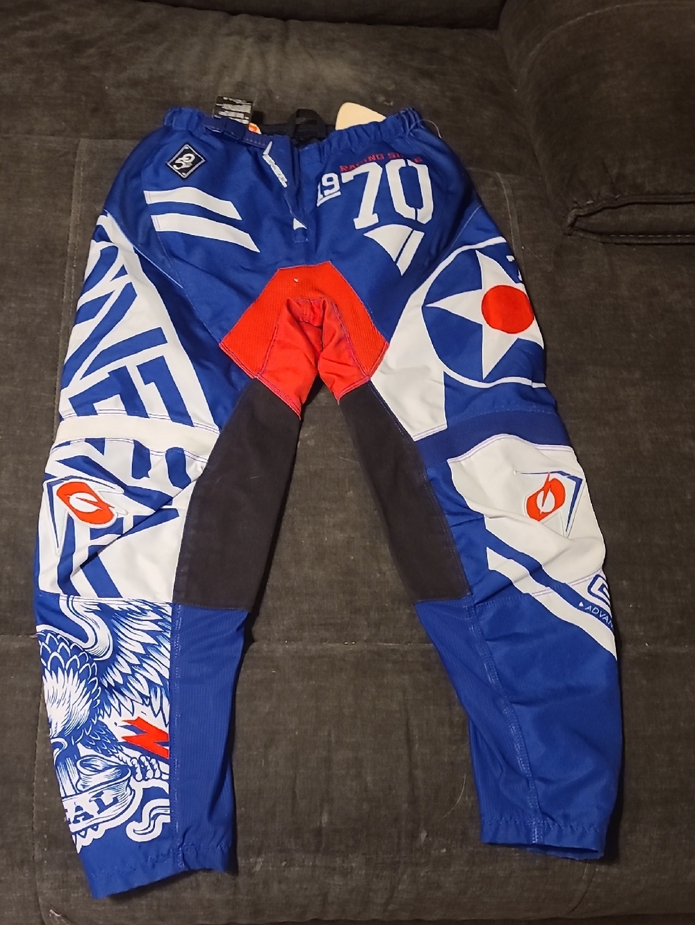 O'Neill Kids Blue White Red Graphic Motocross Pants